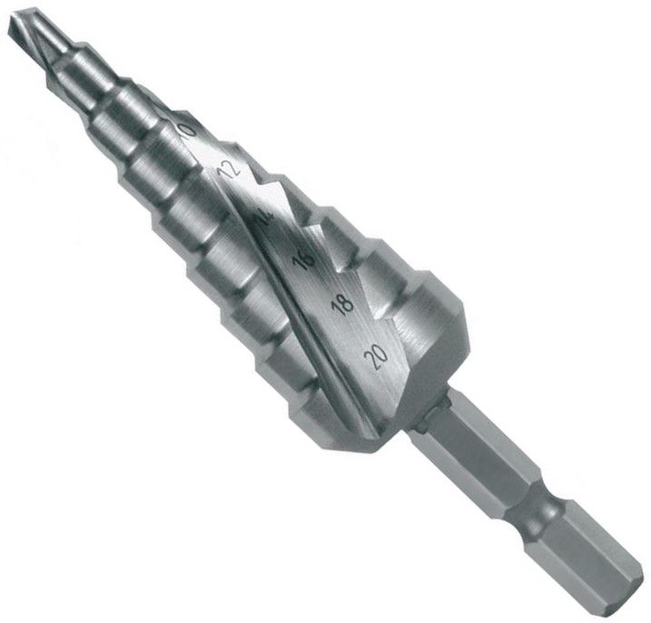 Сверло ступенчатое с винтовой канавкой 4-20 мм HSSE-Co5 хвостовик 1/4" H-Tools 101051EHT, 9 ступеней  - фото